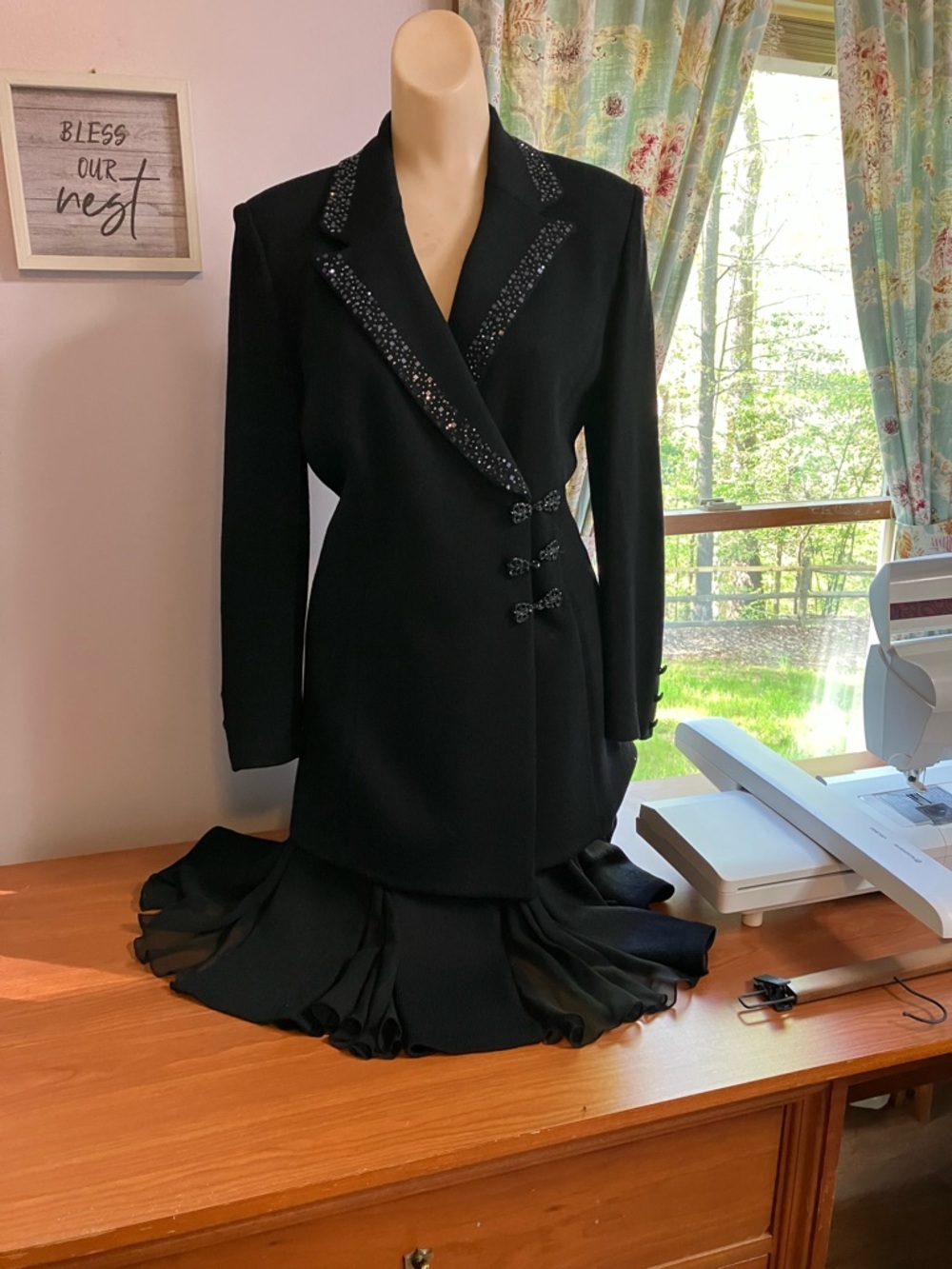 St John Evening suit black with bling size 6